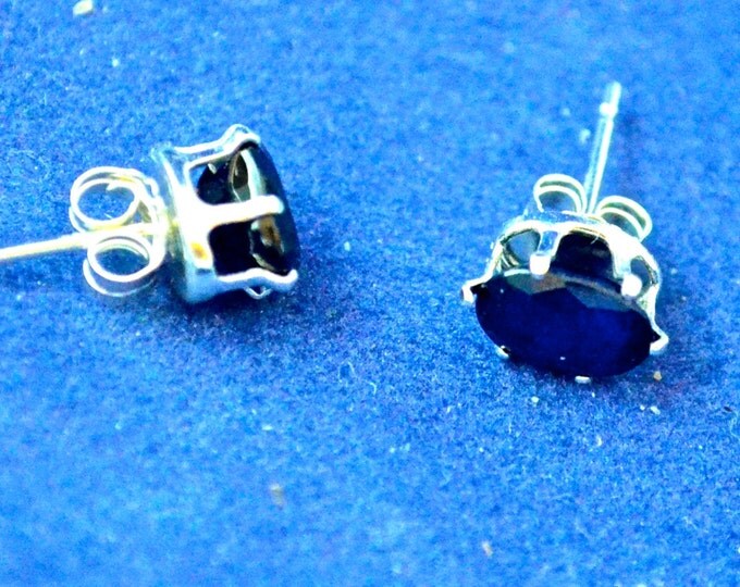 Sapphire Stud Earrings, 7x5 Oval, Natural, Set in Sterling Silver E452