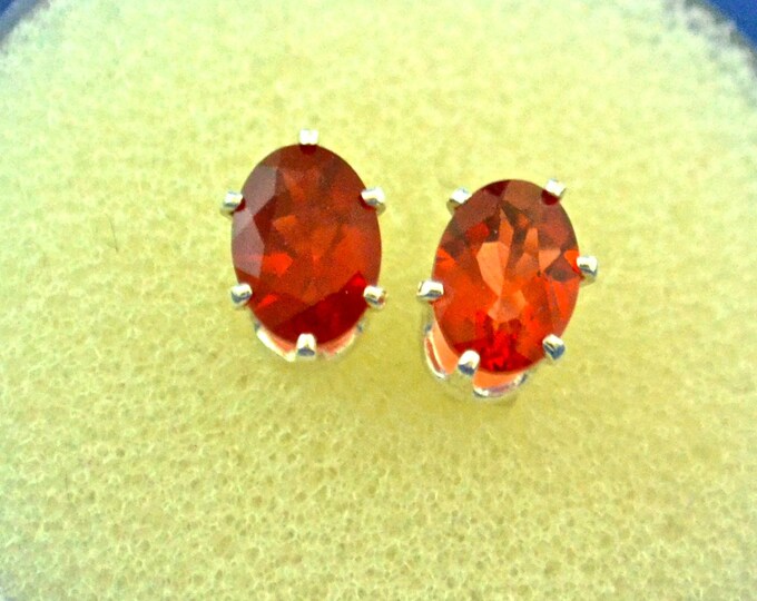 Natural Red Andesine Gemstons Stud Earrings, 7x5mm Oval, set in Sterling E28