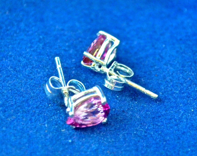 Pink Topaz Stud Earrings, 7x5mm Pear, Natural, Set in Sterling Silver E561