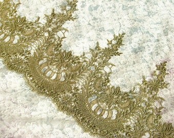 gold lace trim, antique lace fabric trim, crochet lace,Vintage Gold Lace Trim, Rococo Lace Trim, Luxury Bridal Lace , for Jewelry Design