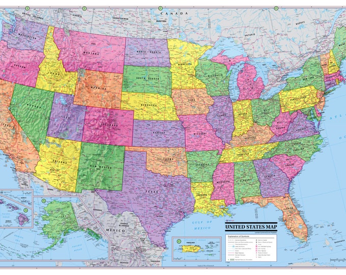 Map Of United States 2016 Maps on Canvas