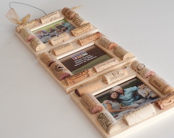 Wine Cork Frame, Cork Frame, Wine Cork Crafts, Three Tier Set Of Frames, Engagement Gift, Wine Gift Ideas
