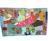 Blue Bohemian Wall Hanging Embriodrerd Sari Patch Tapestry