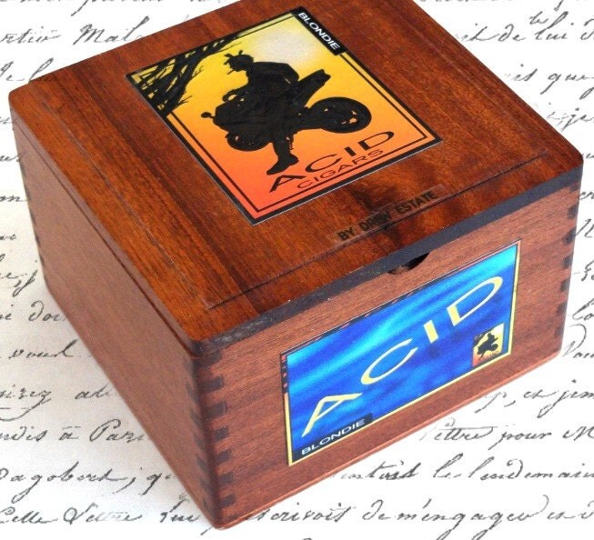 ACID Cigar Box Wood Humidor Craft Supply Storage Jewelry