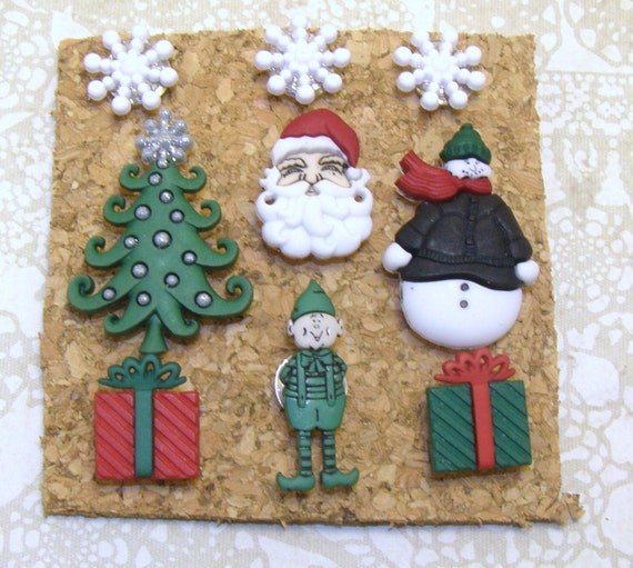 Christmas Push Pin Tree Santa Presents Elf by 24sevenjewelry