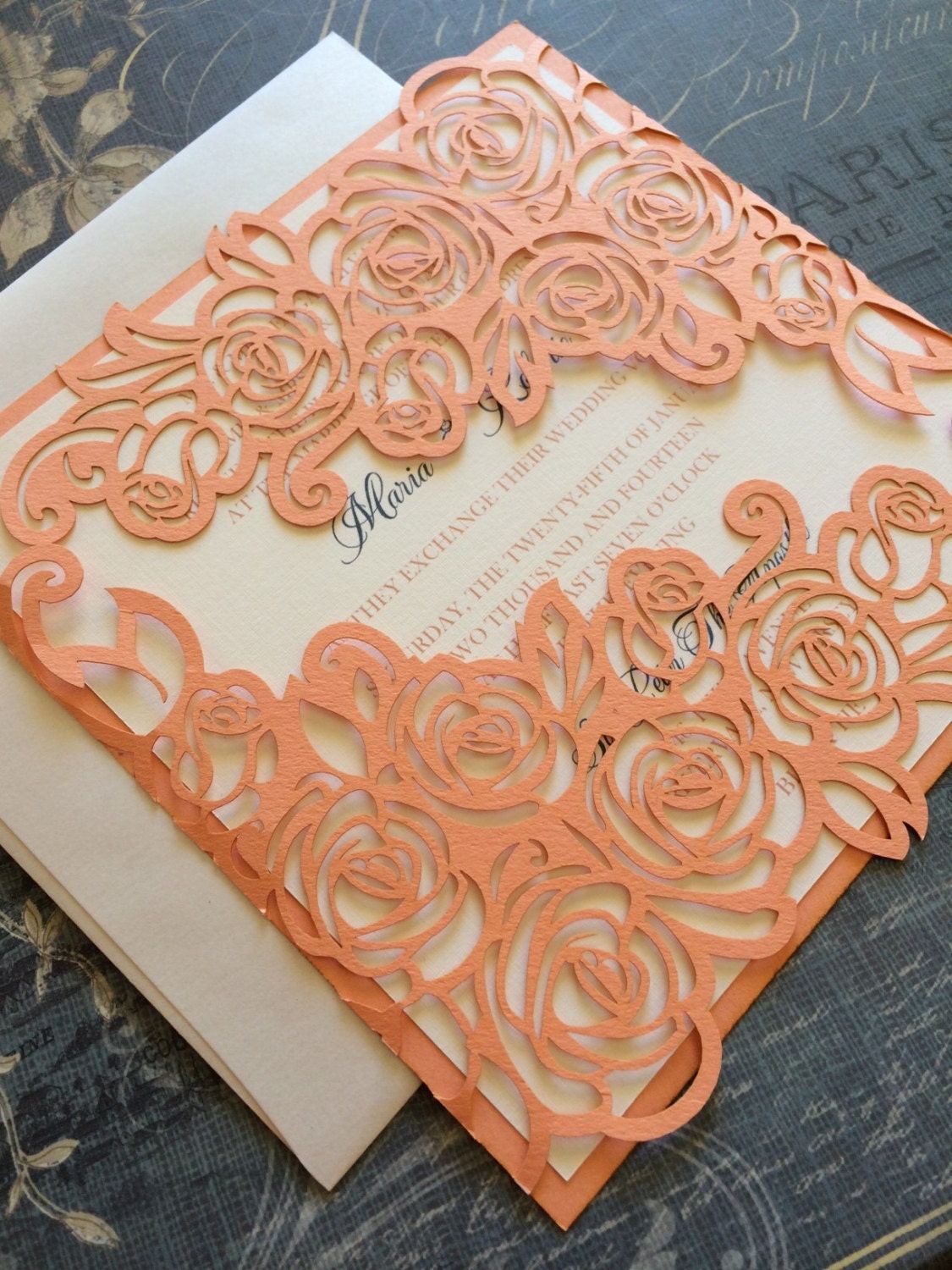 Laser Cut Wedding Invitations Peony Wedding Invitations