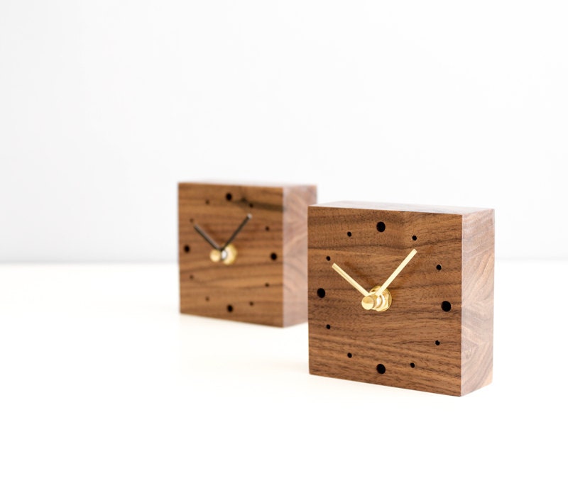 Mini square desk clock walnut wood by magszilla on Etsy