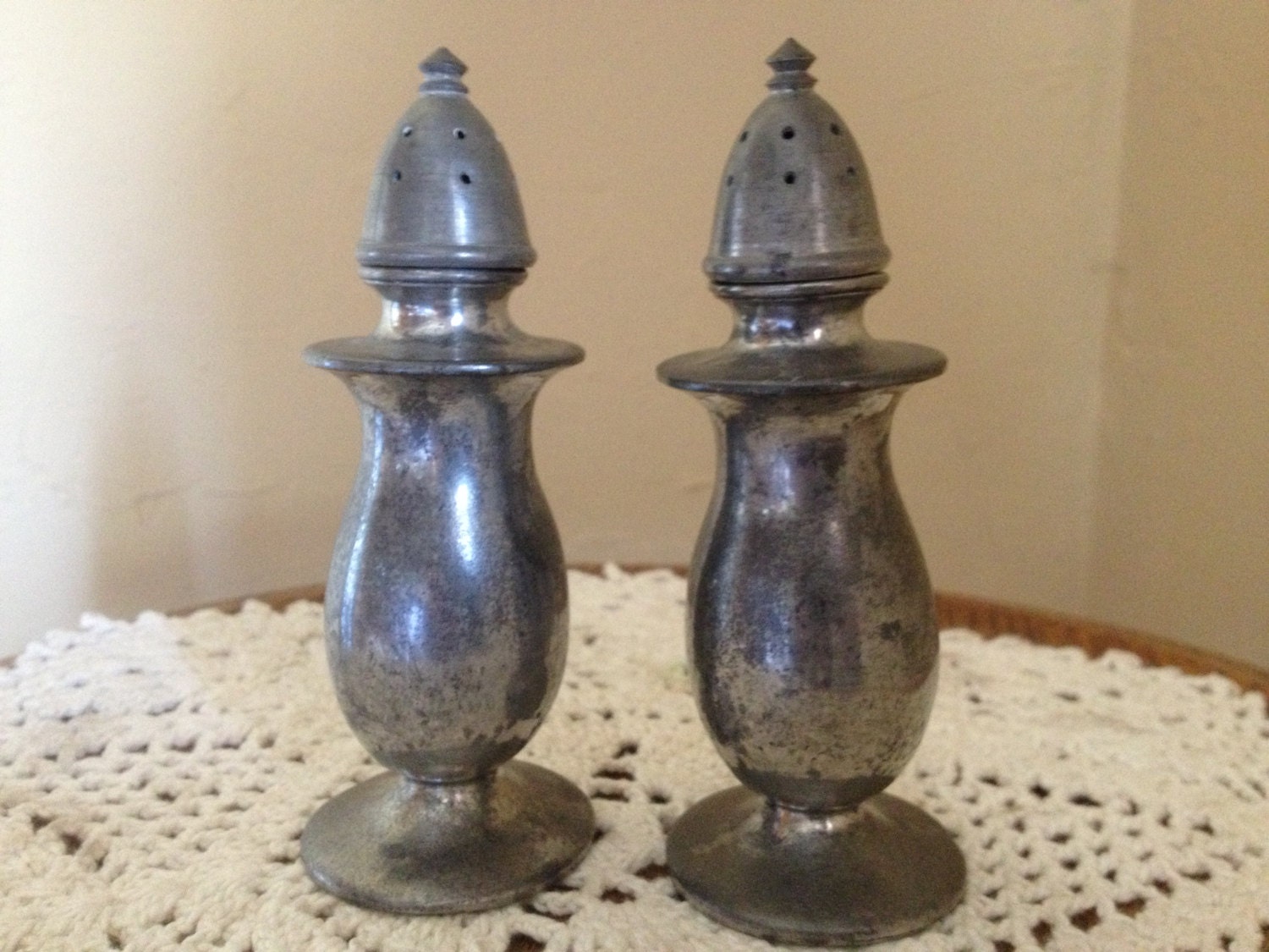 Vintage Pewter Salt and Pepper Shakers C co S