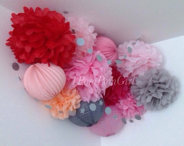 Bundle Of Joy 15 Tissue Paper Poms/Decorated Paper By 1PomPomGirl