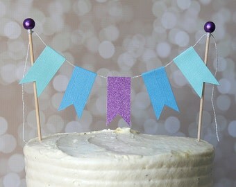 FROZEN Inspired Purple, Blue & Aqua Cake Bunting Pennant Flag Cake Topper-MANY Colors to Choose From! Birthday Cake Topper