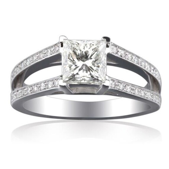 Diamond Engagement Ring Princess Cut Wedding Ring In 14K White Gold ...