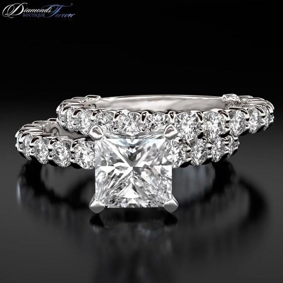 Diamond Ring 2.75 Carat D VS2 Bridal Jewelry Set Princess Cut Women ...