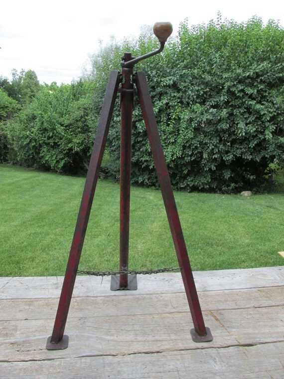 vintage 30's40's TRIPOD CAR lift JACK hand crank