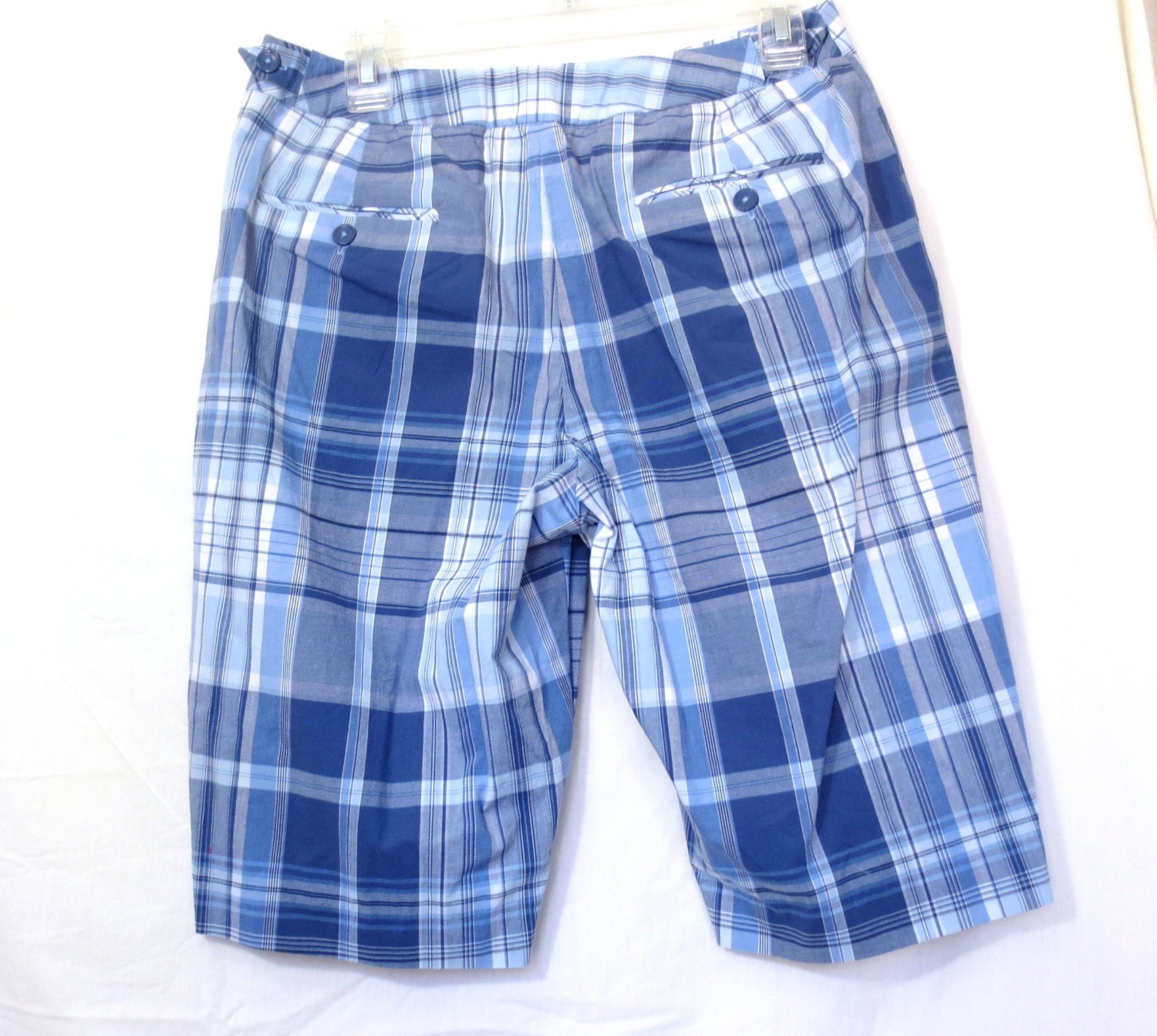 Blue Plaid Shorts Berumuda Shorts Blue and White Size 8