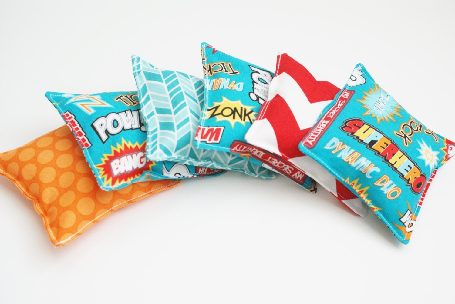 Superhero Themed Bean Bags Toys WASHABLE Set of Six