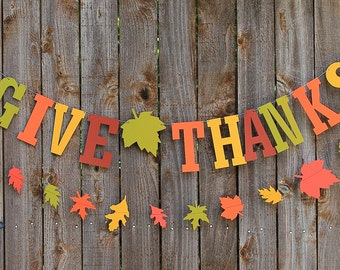 Give Thanks Banner, Thanksgiving Banner, Fall Garland, Fall Banner, Autumn Garland, Photo Prop, Fall Wall Decor, Rustic Fall Decor