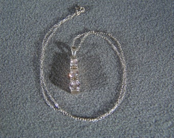 Vintage Sterling Silver 3 Round White Topaz Pendant Charm Necklace Chain W