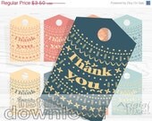 ON SALE 50 % OFF printable Thank you gift tag, Nordic pattern, orange, blue, for home made gift , label, canning, party favor, instant downl Il_170x135