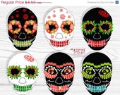 ON SALE 50 % OFF sugar sculls clip art set , 6 images, black, white, flowers, day of the dead, Halloween, commercial use, digital elements, Il_170x135