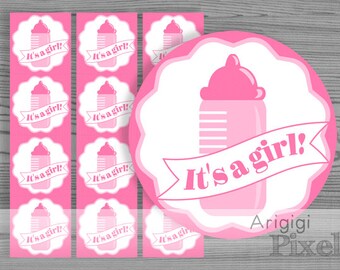 It's a girl printable pink party circles 2 1/2 in by ArigigiPixel