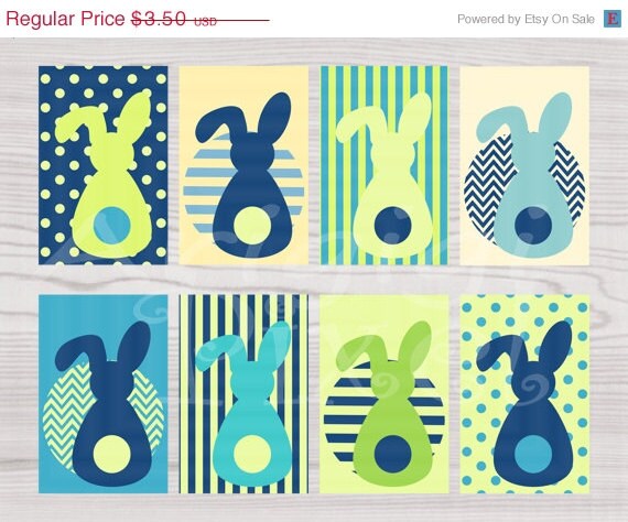 ON SALE 50 % OFF Blue Green Printable Gift Tag Easter Bunny in Spring Colors Instant Download Png file Pdf file Il_570xn