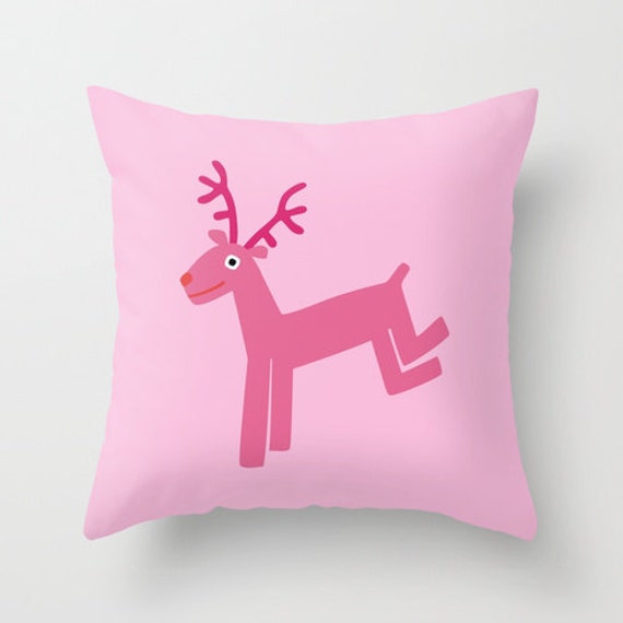 Christmas Reindeer Pillow Cover Pink Throw Pillow Case Pink