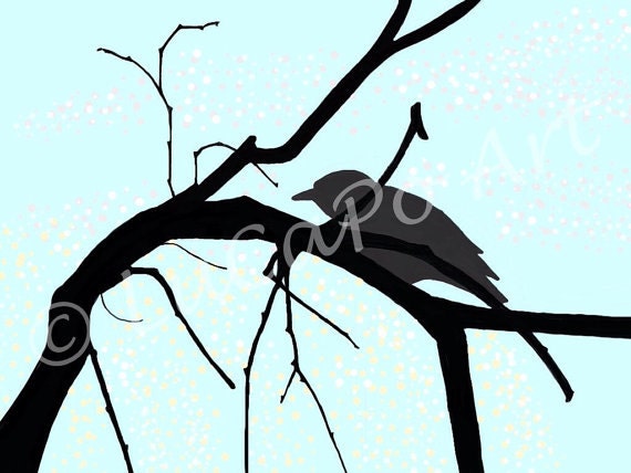 Crow Perched On Branches Silhouette Original Digital By Lucapoart