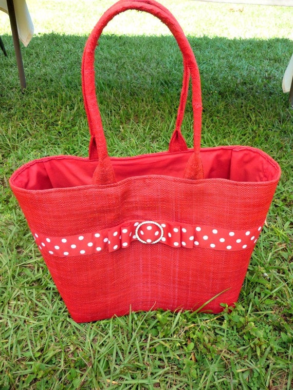 red raffia bag