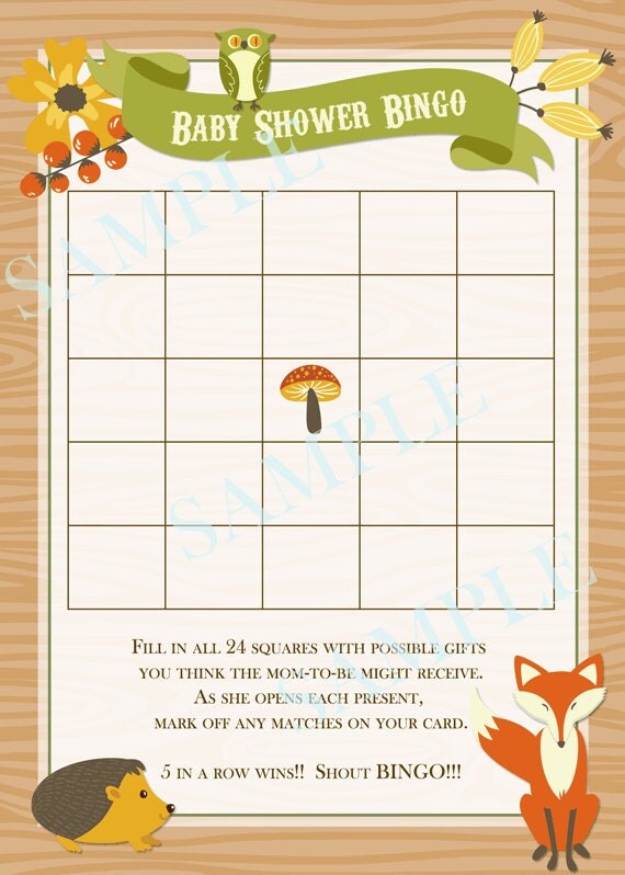 Woodland Animals Fall Baby Shower Bingo Game Printable by Party Pop