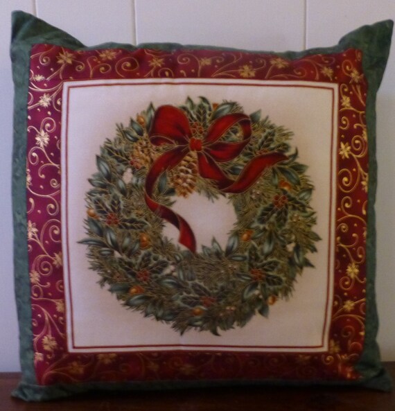 Items similar to Christmas Decorative Pillow Cover, Wreath, Beautiful with Pine, Holly and ...