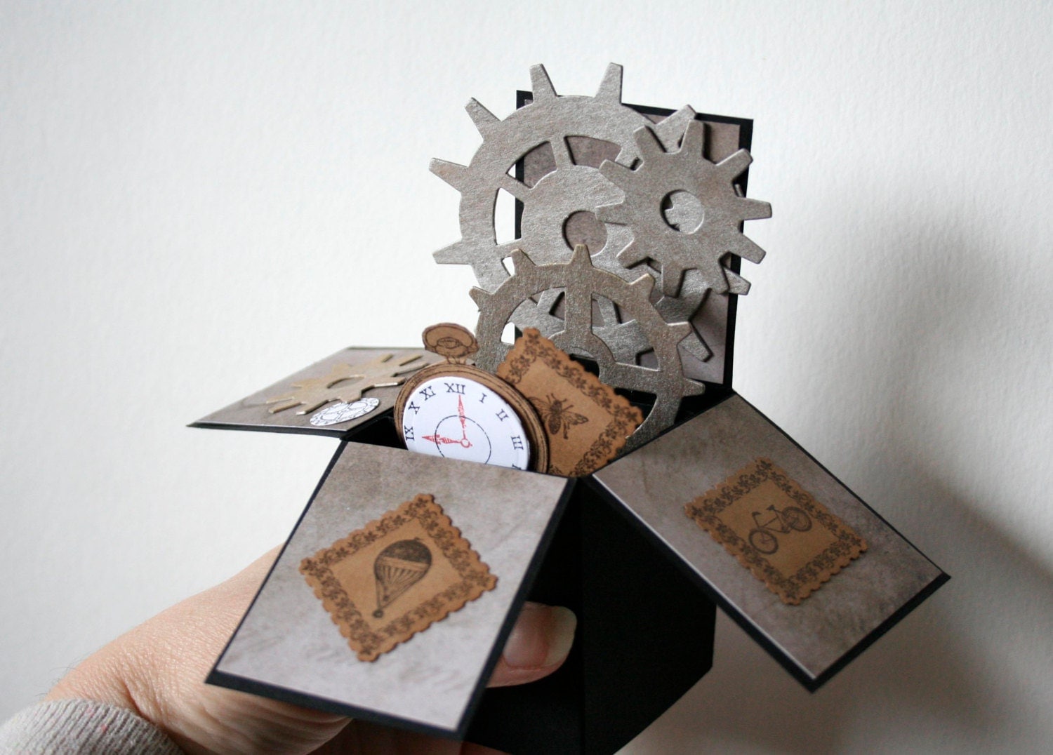 Male friendly steam-punk / steampunk gears / Box card / pop up card / Card-in-a-box / unique greeting card / 3D greeting card steampunk buy now online