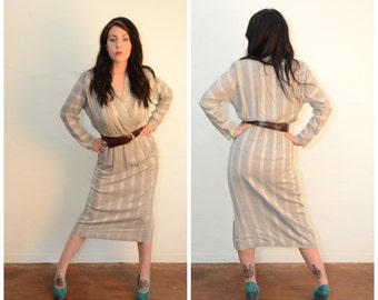 Vintage Gray Striped Secretary Dress