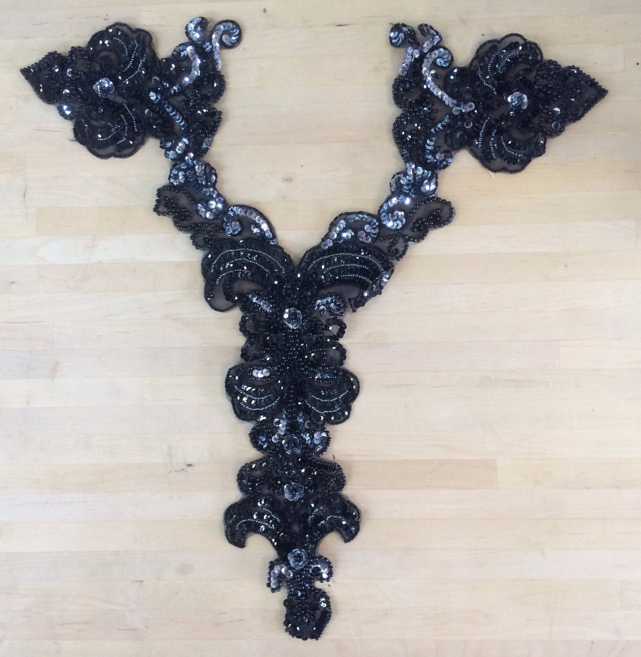 Vintage Black Beaded Applique