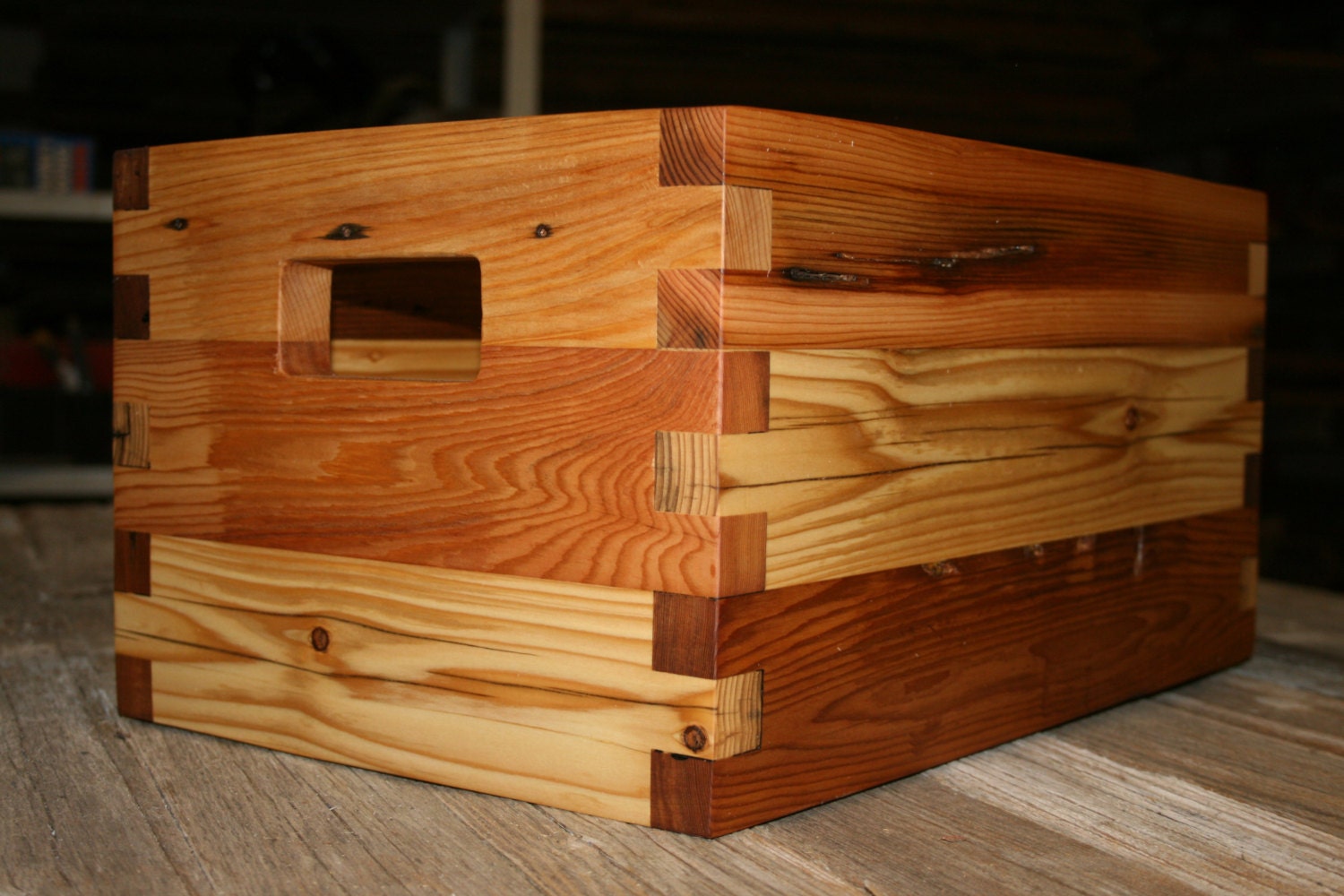 Reclaimed Cedar Box Joint Crate 18 x 12 x 9 by LunarCanyon on Etsy