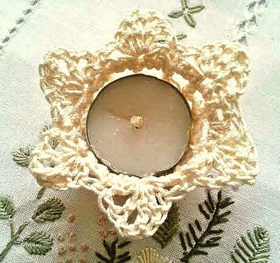 PATTERN Crochet 6 pointed flower tea light candle holder Knit Blossom