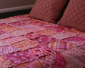 Queen Size Quilt - King Size Quilt - Rag Quilt For Bed - King Size Bedding - Queen Comforter - Queen Size Blanket - Pink Queen Quilt