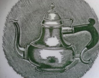 Vintage Green Transfer ware Teapot/Coffee Pot Design Old Hinge and Old Drawer pulls Saucer
