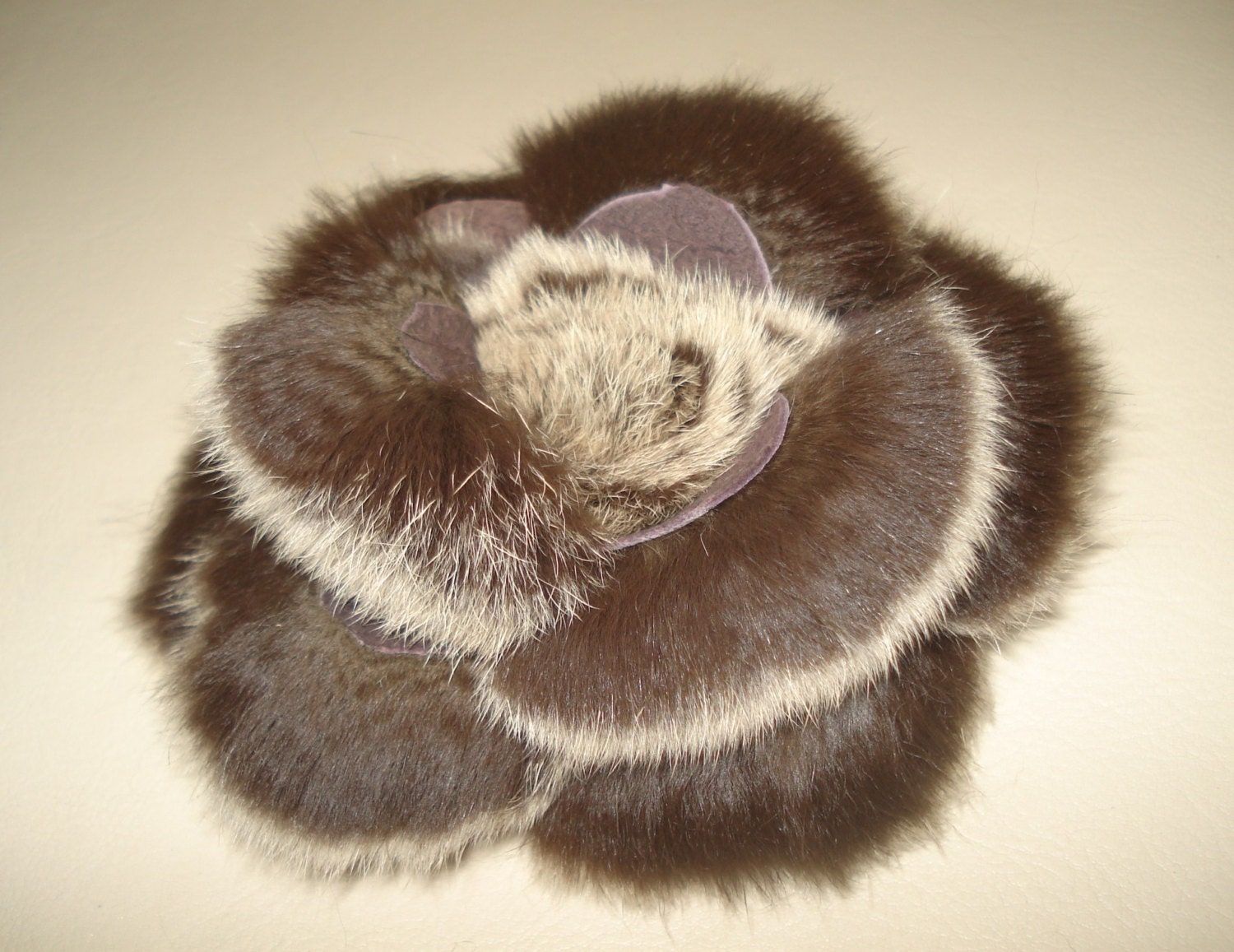 Real Rex Rabbit Fur Flower Brooch Pin Winter by ElDoroGroup