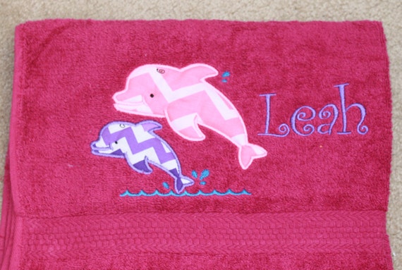 Personalized Applique Kids Bath or Swim Towel - Dolphins