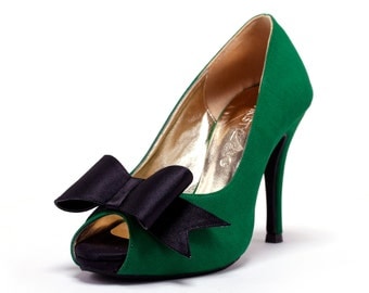 Items similar to Wedding Shoes - Sling Back - Green Wedding Shoes - Bow ...
