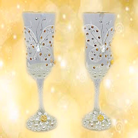 Butterfly Wedding Wedding Glasses Wine Glasses Wedding