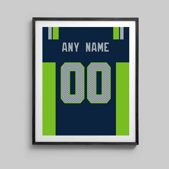 Seattle Seahawks Poster - Jersey Design Print-  Customize for a perfect present - Sizes - 8x10 - 12x18 - 16x20 - 18x24