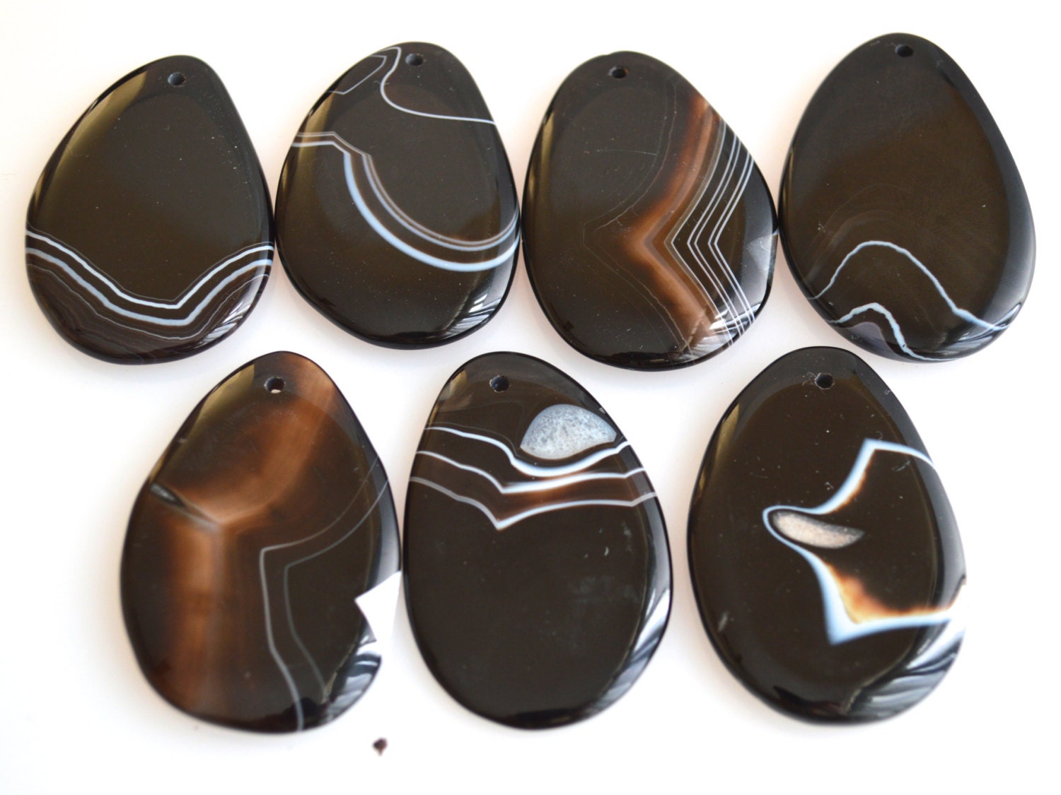 Black Agate Natural Gemstone Pendant with white lines