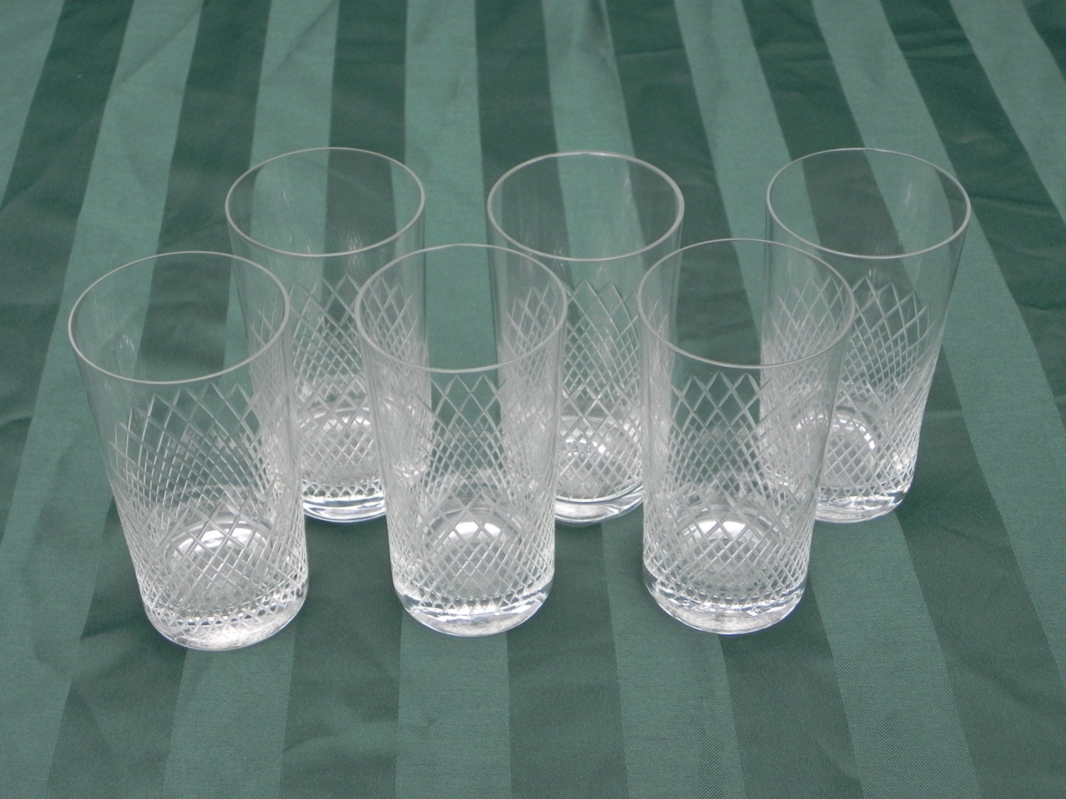Vintage Etched Cross Hatch Crystal Drinking Glass or Tumbler