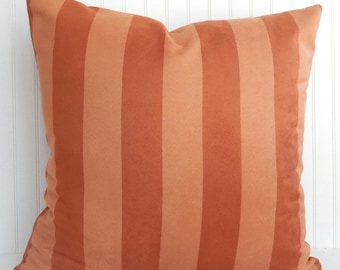 Orange Pillow Cover - Microsuede Pillow - Rusty Orange Throw Pillow - Stripe Pillow - Decorative Pillow - Orange Toss Pillow