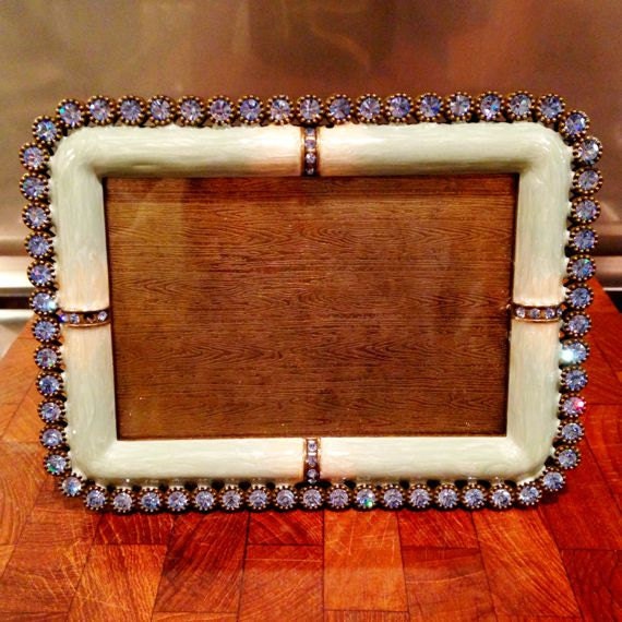 Vintage Argento SC Swarovski Crystal Enamel Picture Frame