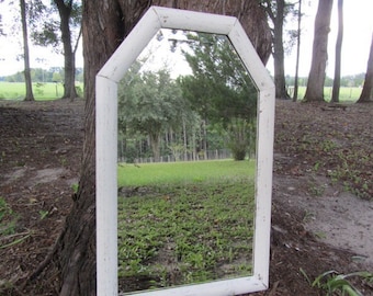 Shabby chic mirror, large mirror, wood mirror, white mirror, mirror, shabby chic decor, wedding ,beveled mirror,