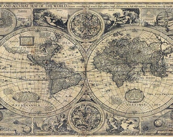1626 Old World Map Historic Map Antique Restoration Hardware Style World Map Old Fine Art Print old map of the world world map Wall Decor