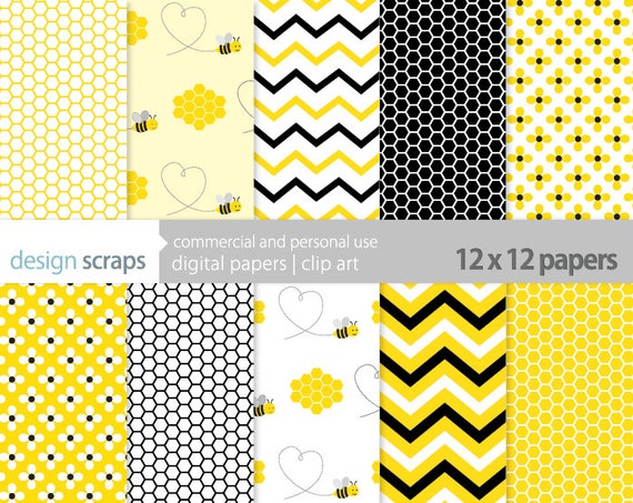 Download bee digital paper pack scrapbook bumble bee by designscraps