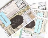 Vintage Style Card Set - Set of 4 - Vintage Detail - Blank Inside - Turquoise and Brown - Botanical Images - Hand Stamped - Shabby Chic